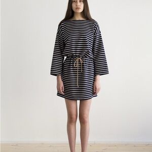 NWOT Samuji navy and ecru striped dress XS